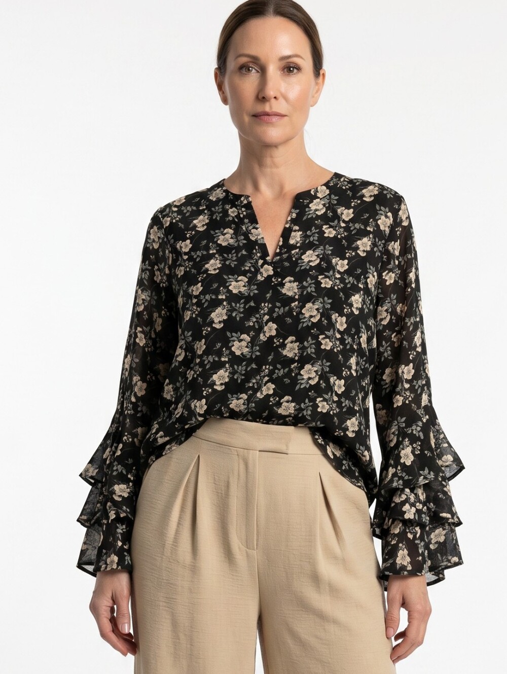 Vince Camuto Black Floral Ruffled Sleeve Blouse - ONLY  NWT - XL
